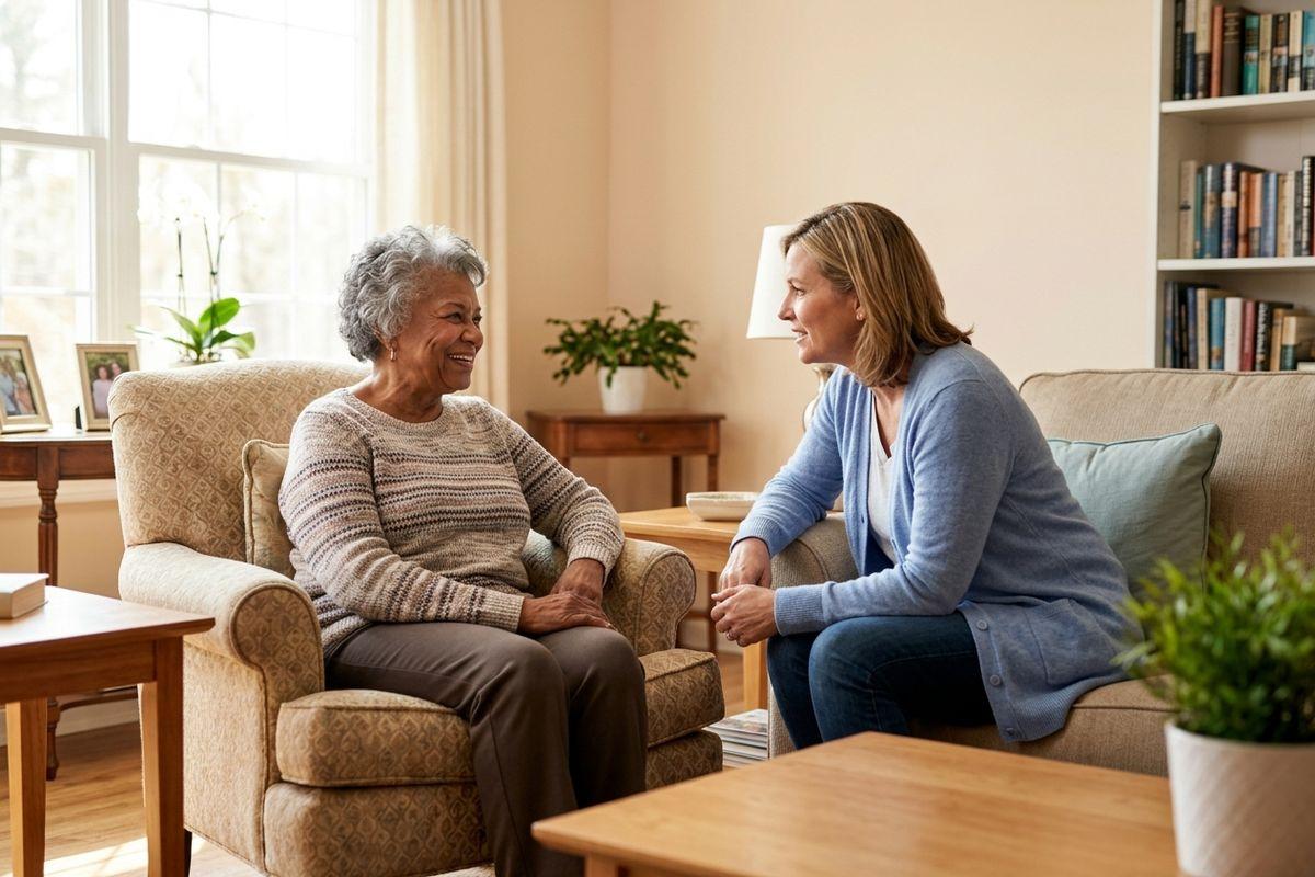 A financial advisor sits down with an older adult to talk about ways to afford senior living.